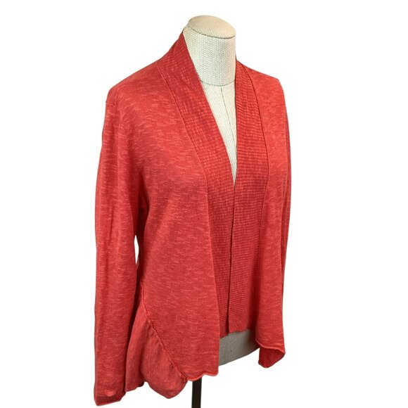 Eileen Fisher Open Front Linen Cotton Cardigan Sweater Womens PL Tangerine - Picture 5 of 10